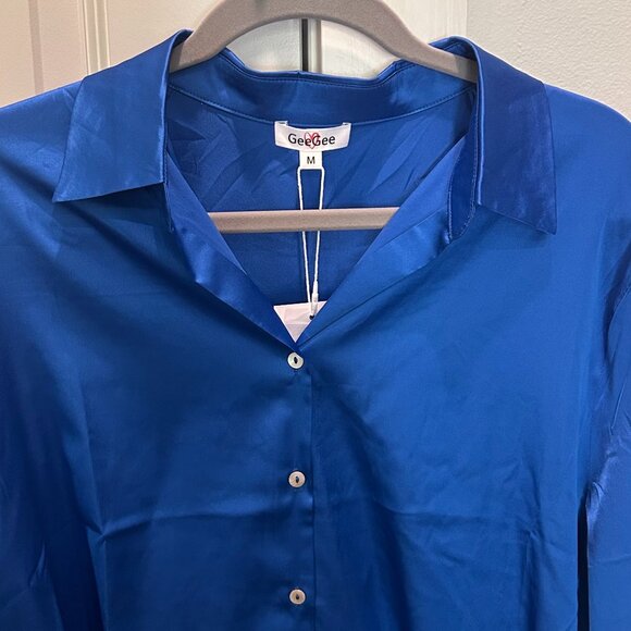 Gee Gee Royal Blue Button Down Blouse - Picture 2 of 8